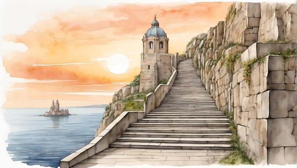 ai generated, stairs, sunset-8624046.jpg